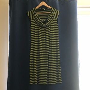 Olive Green & Black Striped Dress